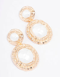 Gold Textured Double Pearl Drop Earrings - link has visual effect only