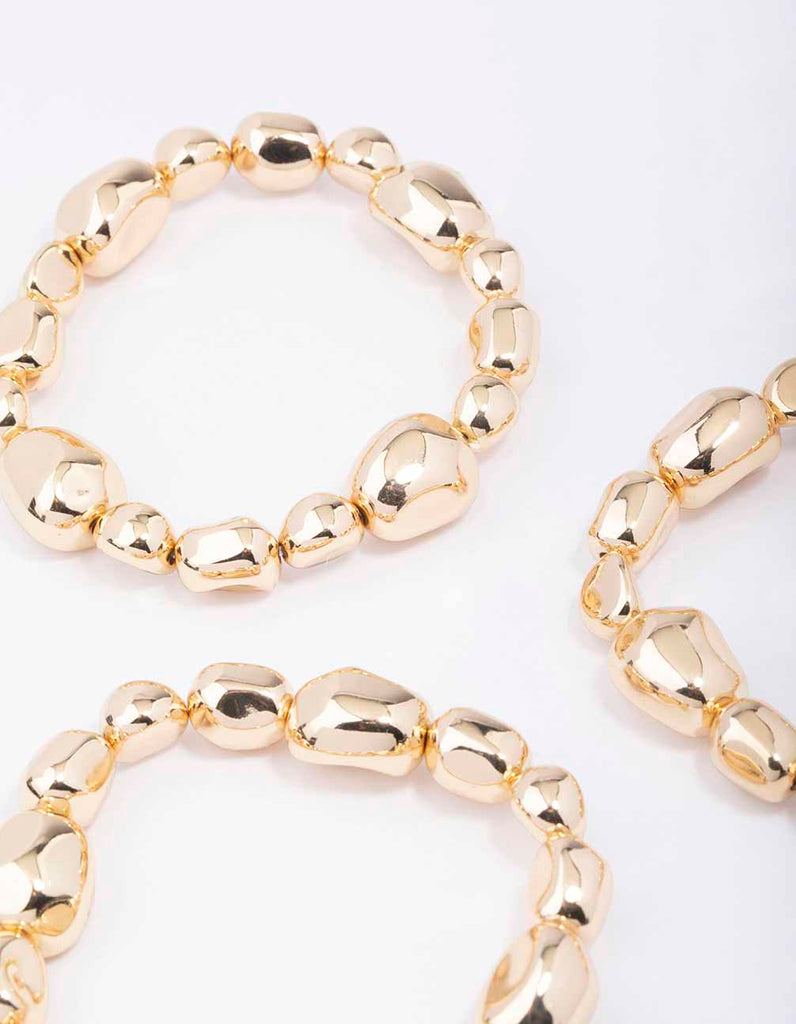 Gold Organic Oval Beaded Bracelet 3-Pack