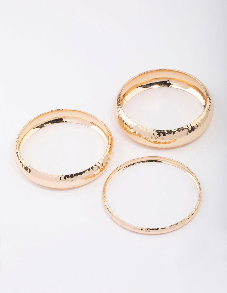 Gold Mixed Molten Gold Bangle 3-Pack