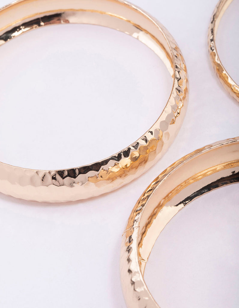 Gold Mixed Molten Gold Bangle 3-Pack