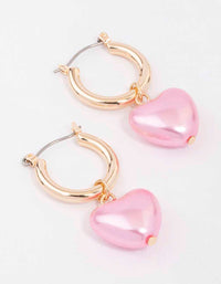 Gold Chrome Pink Heart Hoop Earrings - link has visual effect only