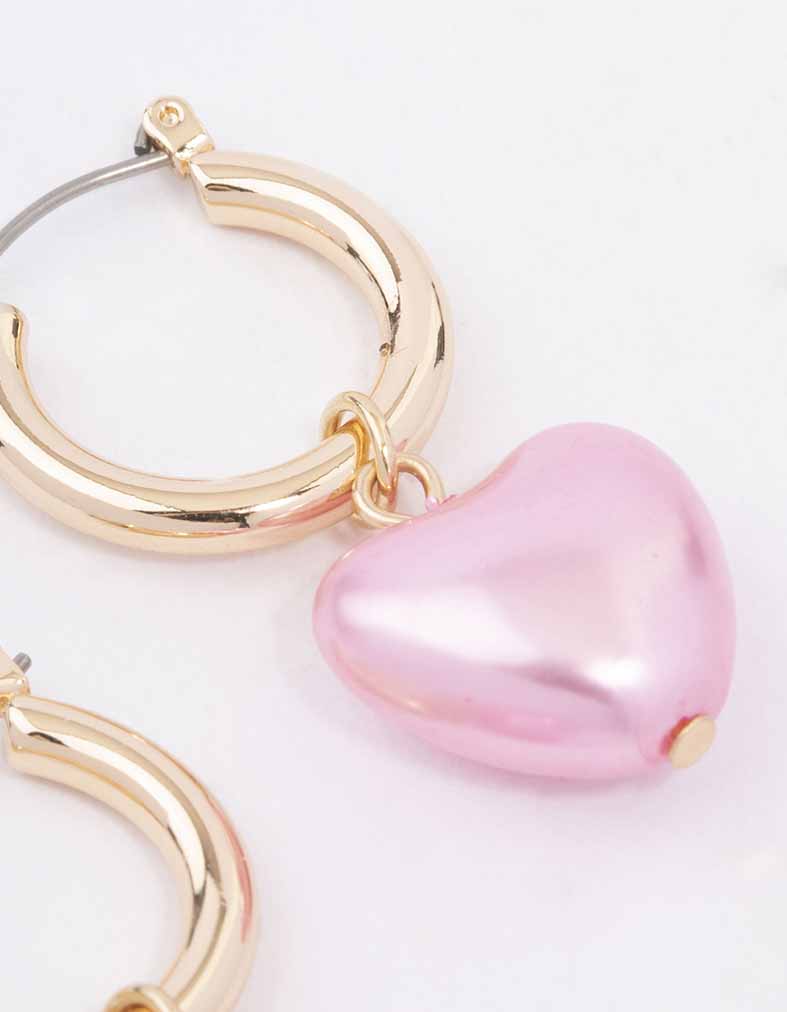 Gold Chrome Pink Heart Hoop Earrings