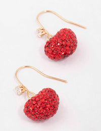 Gold & Red Glamorous Puffy Heart Drop Earrings - link has visual effect only