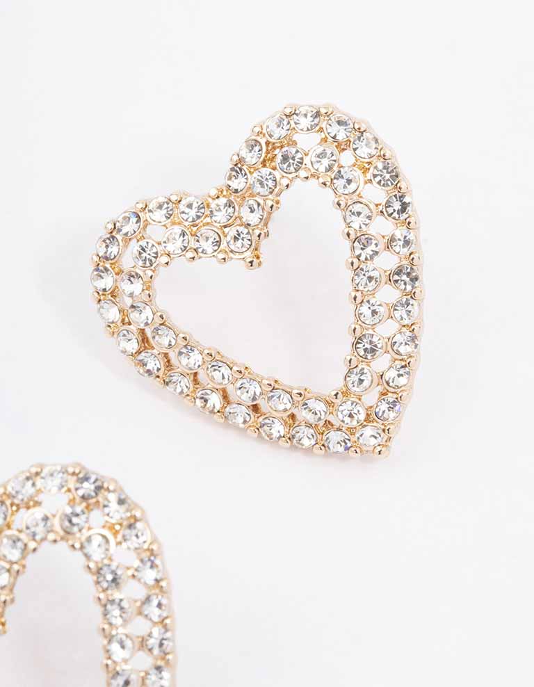 Gold Bling Heart Stud Earrings
