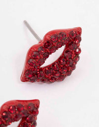 Red Bling Diamante Lip Stud Earrings - link has visual effect only