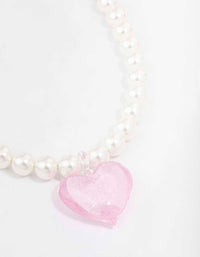 Gold & Pink Pearl Puffy Heart Necklace - link has visual effect only