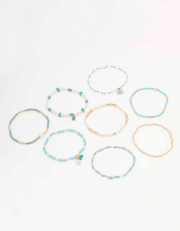 Gold Mixed Facet Pearly Beaded Bracelet Pack