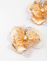 Gold Large Flower Statement Stud Earrings - link has visual effect only