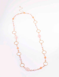 Rose Gold Long Pink Beaded Disc Necklace - link has visual effect only