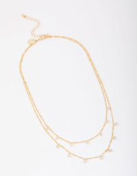 Gold Plated Double Cubic Zirconia Droplet Layered Necklace - link has visual effect only