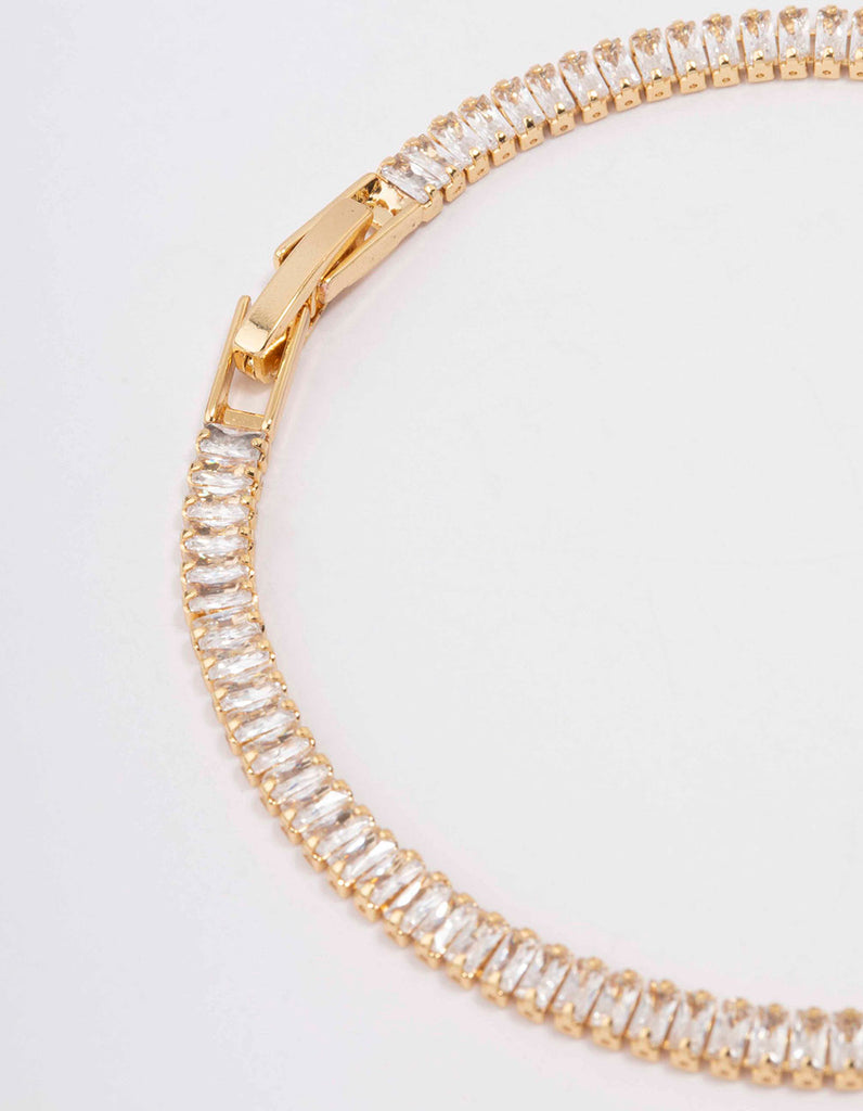 Gold Plated Crystal Baguette Tennis Bracelet