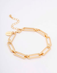 Gold Plated Rectangular Link Bracelet - link has visual effect only