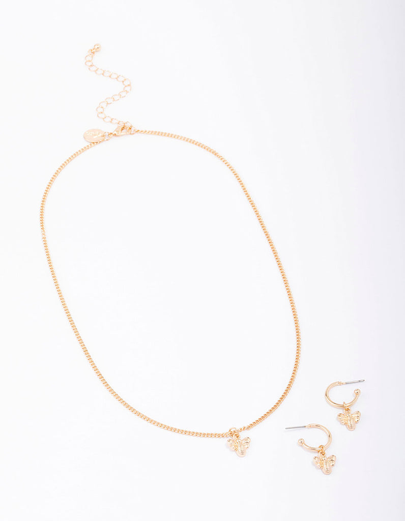Gold Mini Bee Necklace & Earring Jewellery Set