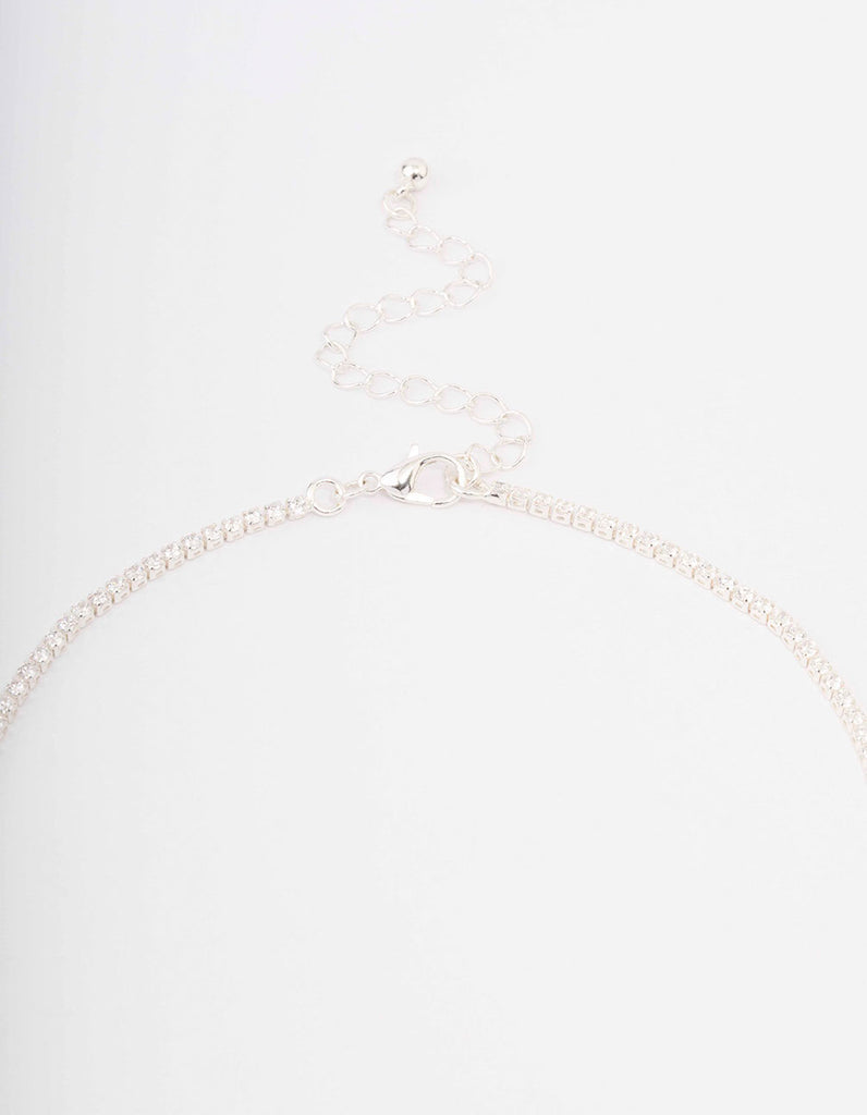 Silver Fine Ribbon Cubic Zirconia Lariat Necklace