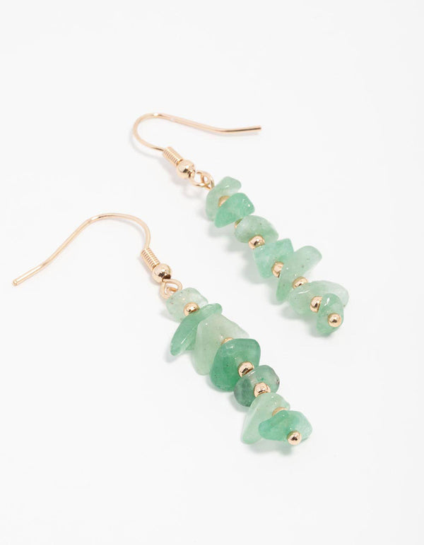 Green Aventurine Chip Stack Drop Earrings