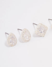 Silver Mixed Cubic Zirconia Stud Earring 3-Pack - link has visual effect only