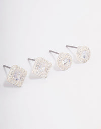 Silver Mixed Cubic Zirconia Stud Earring 3-Pack - link has visual effect only