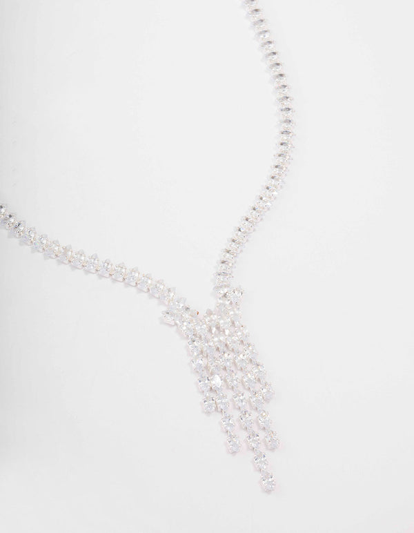 Silver Cubic Zirconia Marquise Drop Necklace