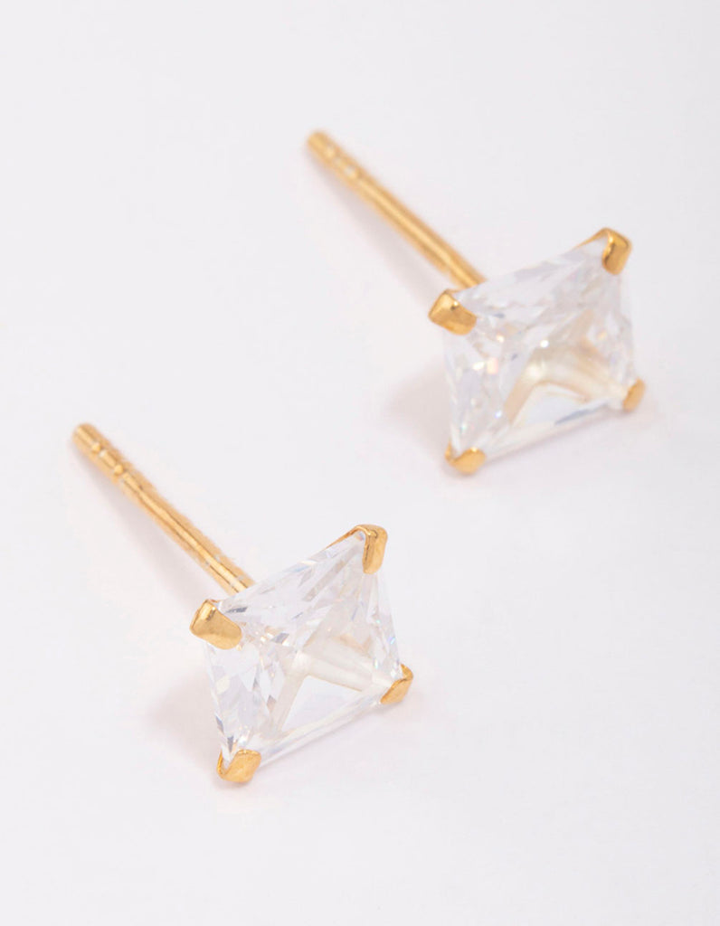 Gold Plated Sterling Silver Square Cubic Zirconia Stud Earrings 6mm