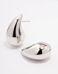 Rhodium Large Smooth Teardrop Earrings - link has visual effect only