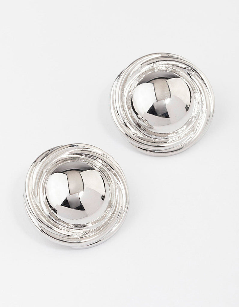 Rhodium Button Medium Stud Earrings
