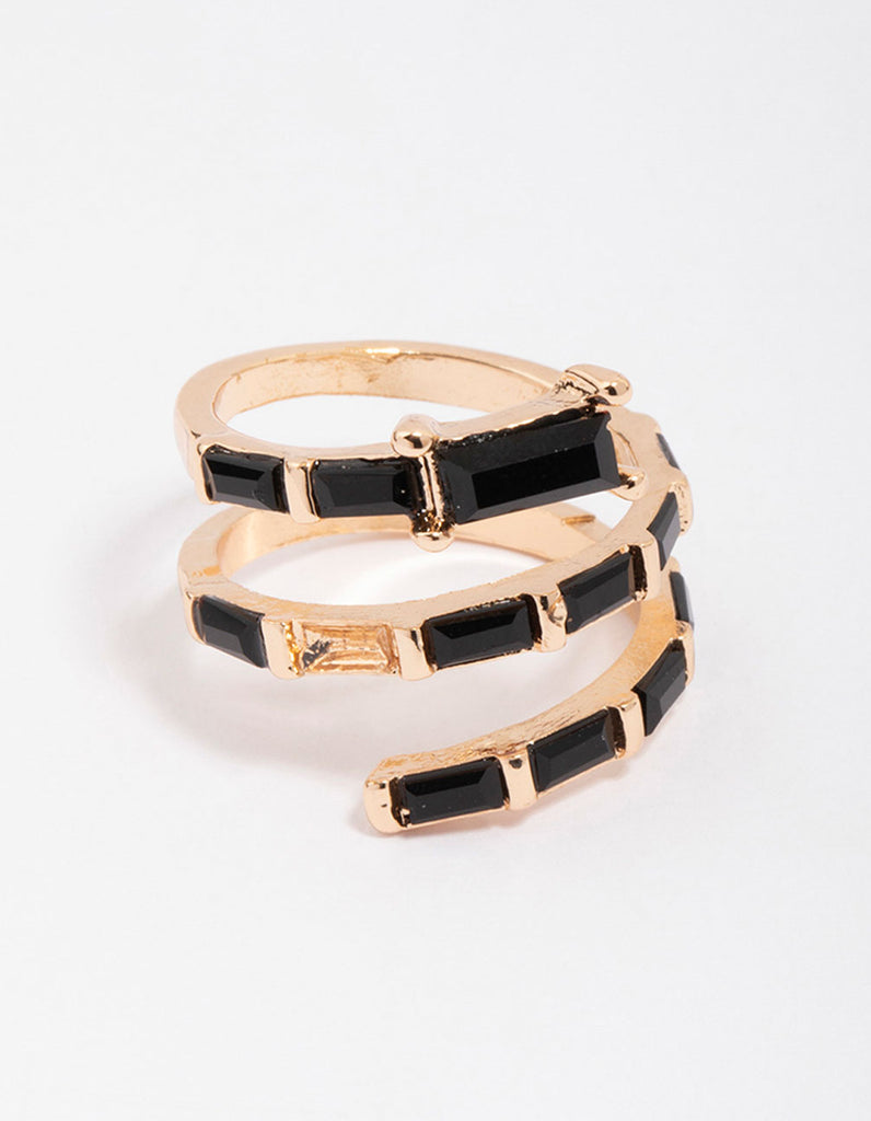 Gold & Black Baguette Wrapped Twisted Ring
