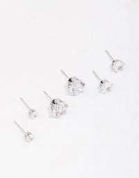 Stainless Steel Graduating Cubic Zirconia Earring 3-Pack - link has visual effect only