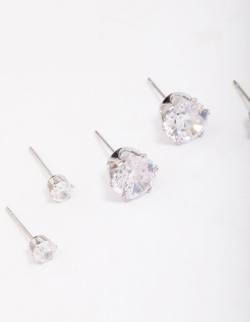 Stainless Steel Graduating Cubic Zirconia Earring 3-Pack