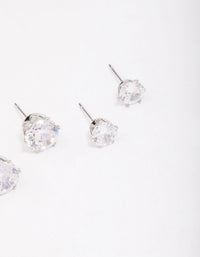 Stainless Steel Graduating Cubic Zirconia Earring 3-Pack - link has visual effect only