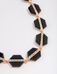 Gold Black Hexagon Diamante Necklace - link has visual effect only