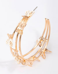 Gold Triple Row Butterfly Hoop Earrings - link has visual effect only