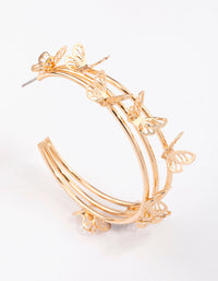 Gold Triple Row Butterfly Hoop Earrings - link has visual effect only