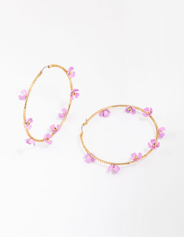 Gold Flower Bloom Hoop Earrings