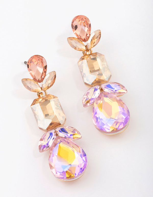 Gold Multi Stone Shape Drop Earrings