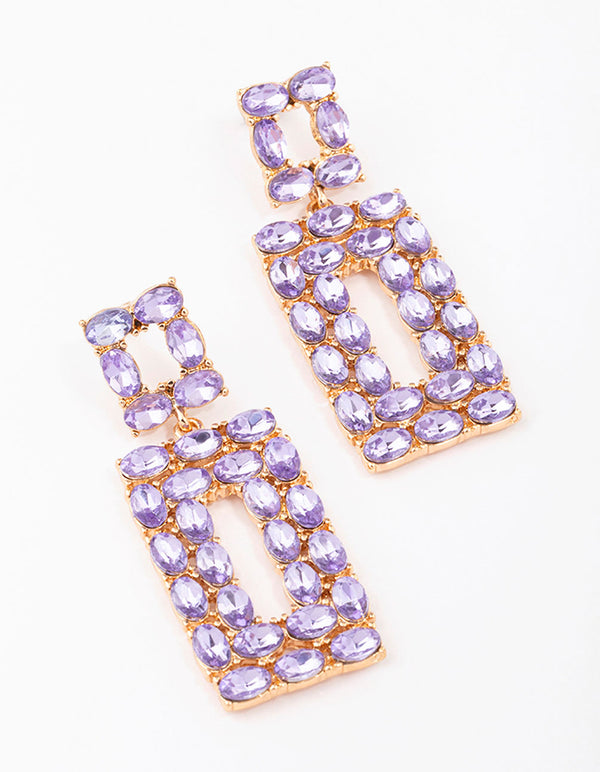 Gold & Lilac Rectangular Stone Drop Earrings