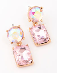 Gold Round & Rectangular Pink Drop Earrings - link has visual effect only