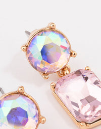 Gold Round & Rectangular Pink Drop Earrings - link has visual effect only