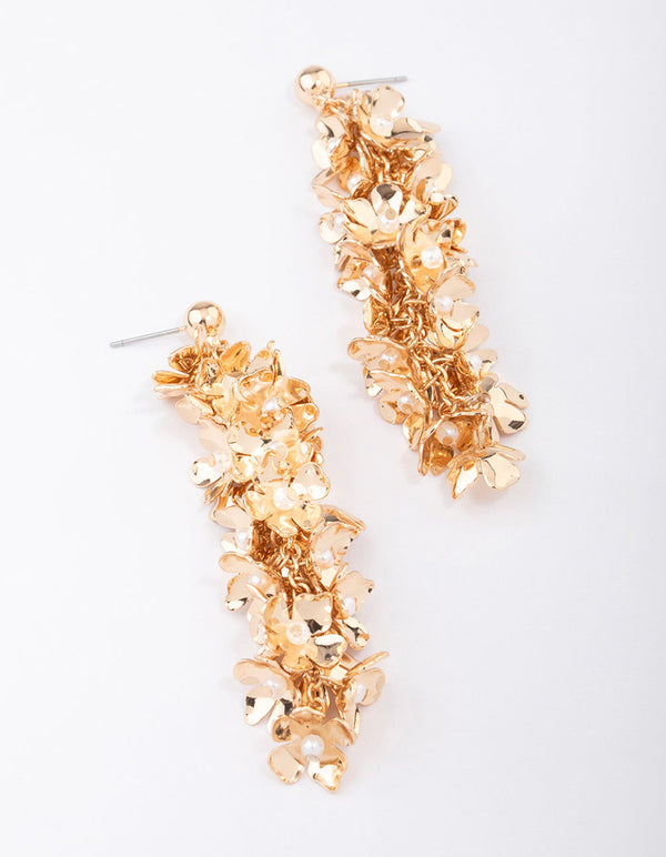 Gold Flower Cluster Drop Earrings