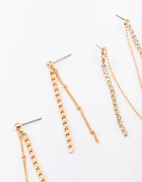 Gold Multi Chain Drop Earring 3-Pack - link has visual effect only