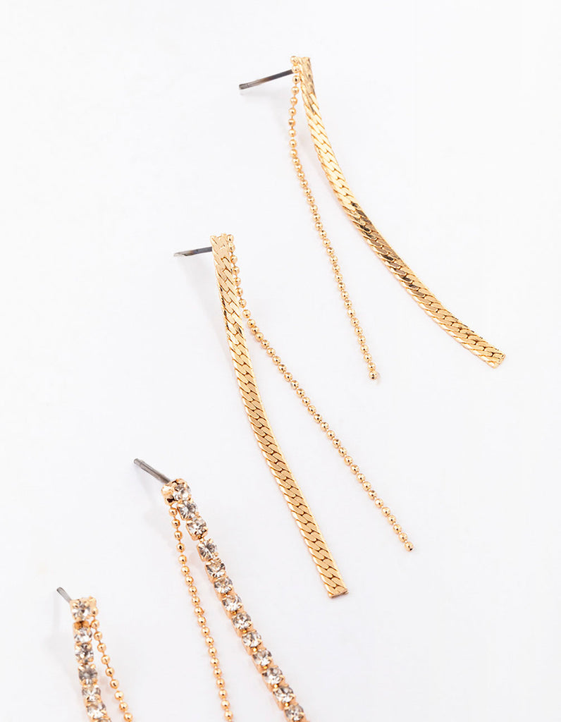 Gold Multi Chain Drop Earring 3-Pack