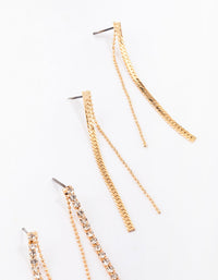 Gold Multi Chain Drop Earring 3-Pack - link has visual effect only