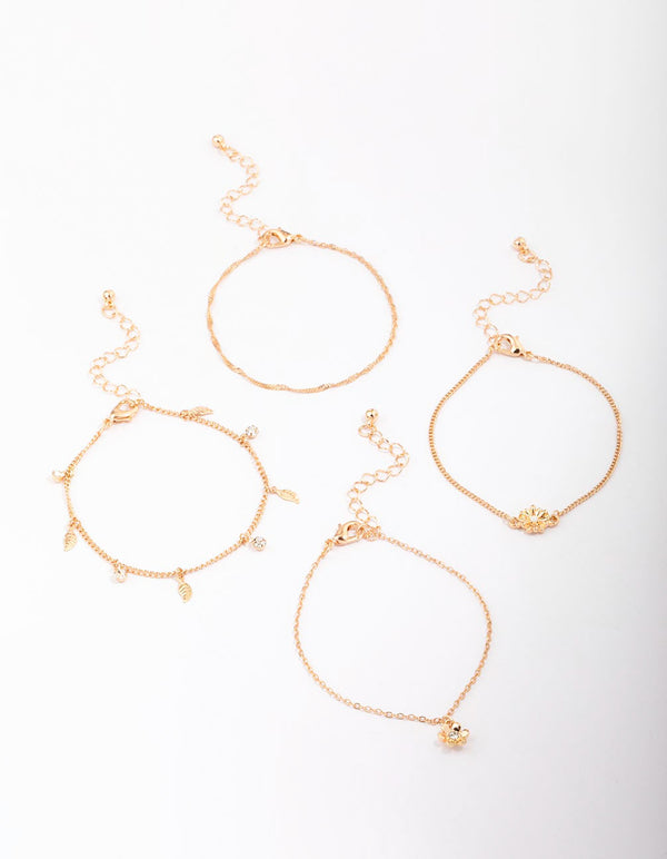 Gold Leaf Charm Bracelet 4-Pack