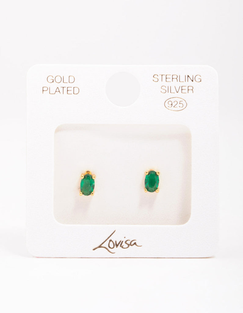 Gold Plated Sterling Silver Oval Stud Earrings
