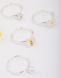 Kids Silver Daisy & Bumble Bee Ring 6-Pack - link has visual effect only