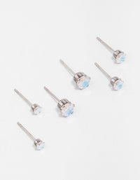 Waterproof Stainless Steel Cubic Zirconia Stud Earring 3-Pack - link has visual effect only