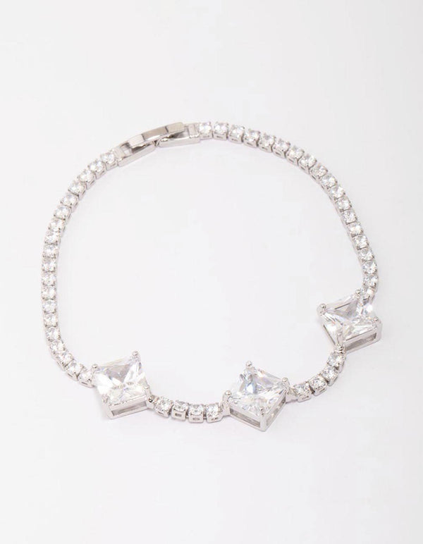 Rhodium Square Cubic Zirconia Bracelet