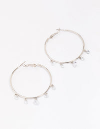 Rhodium Cubic Zirconia Dangle Hoop Earrings - link has visual effect only