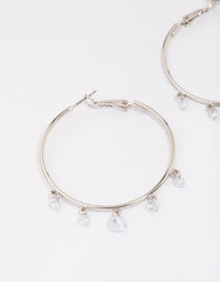 Rhodium Cubic Zirconia Dangle Hoop Earrings - link has visual effect only