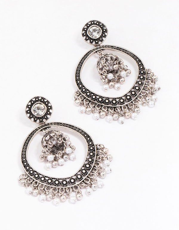 Antique Silver Beaded Ball Drop Earrings