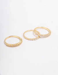 Gold Plated Cubic Zirconia Round Triple Stacking Rings - link has visual effect only